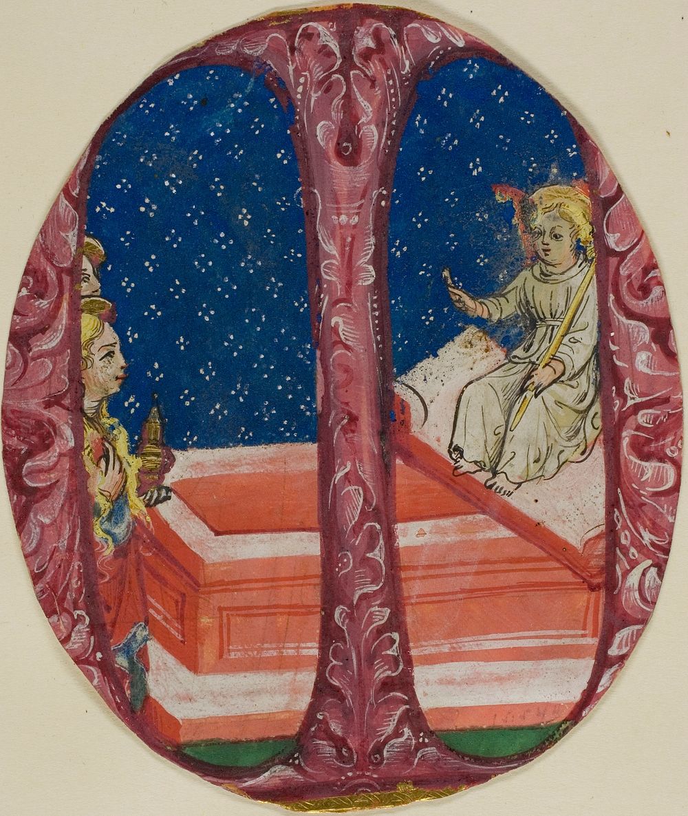 Two Marys Discover the Empty Tomb in a Historiated Initial “M” by Bonifacio Bembo, workshop of