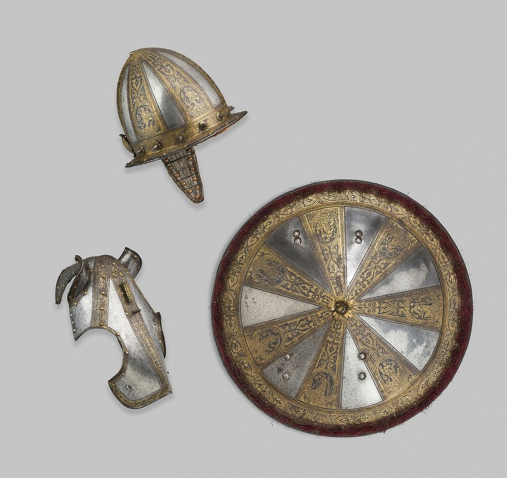 Infantry Garniture of a Target (Shield) and Pointed Morion by Pompeo della Cesa