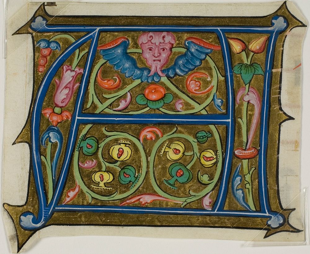 Decorated Initial "A" with Grotesque and Flora from a Choir Book