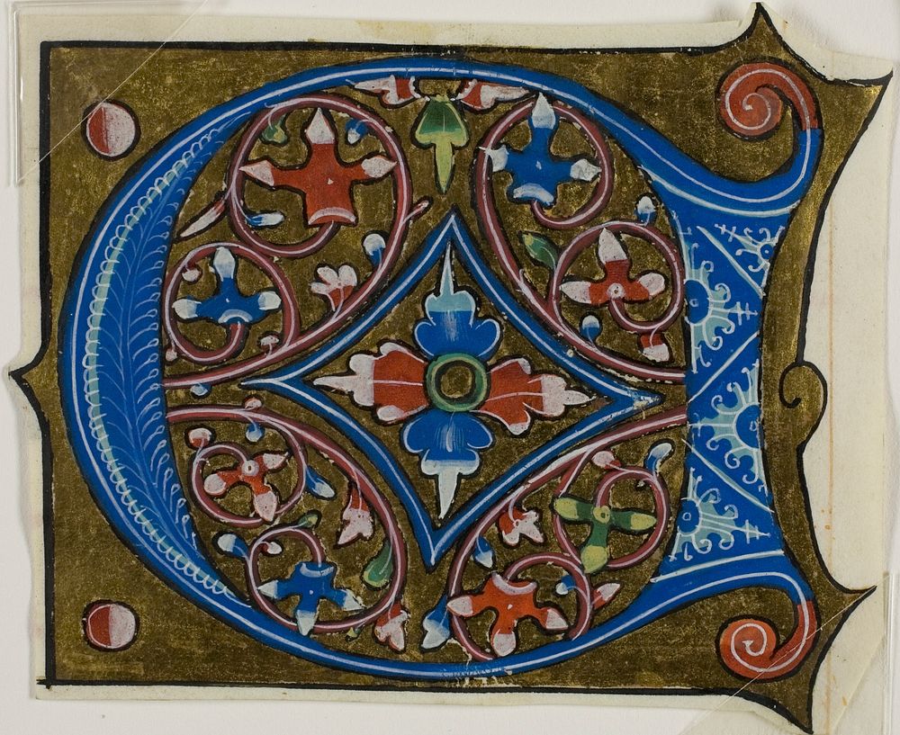 Decorated Initial "D" with Leaves and Two Balls from a Choir Book