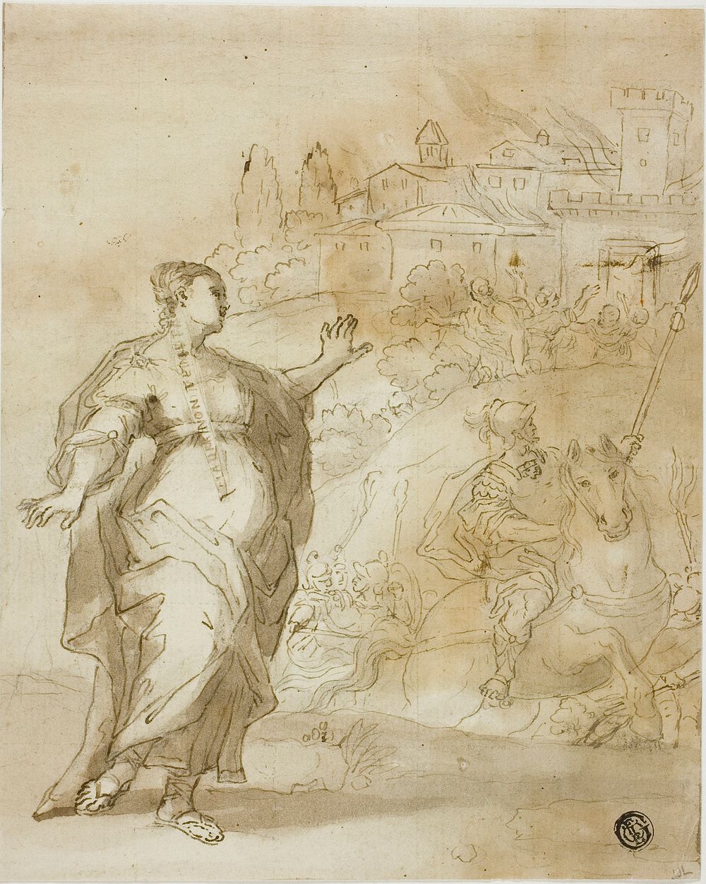 Cassandra Before the Burning City of Troy by Unknown