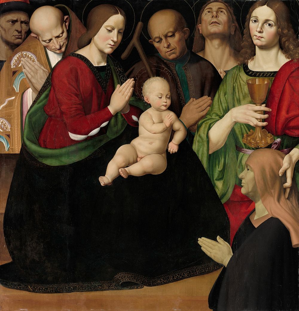 The Holy Family with Four Saints and a Female Donor by Antonio Rimpatta