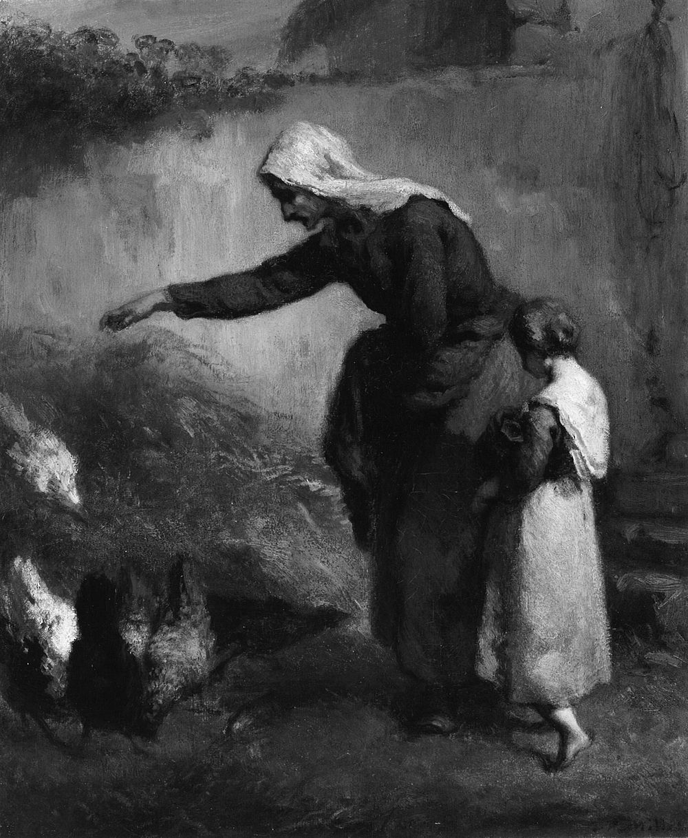 Woman Feeding Chickens by Jean François Millet