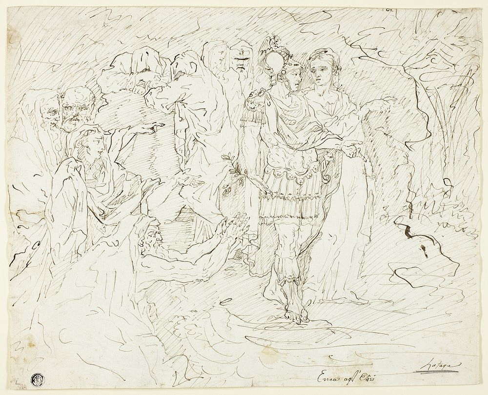 Aeneas in the Elysian Fields (recto); Sketches of Groups of Figures (verso) by Raymond de Lafage