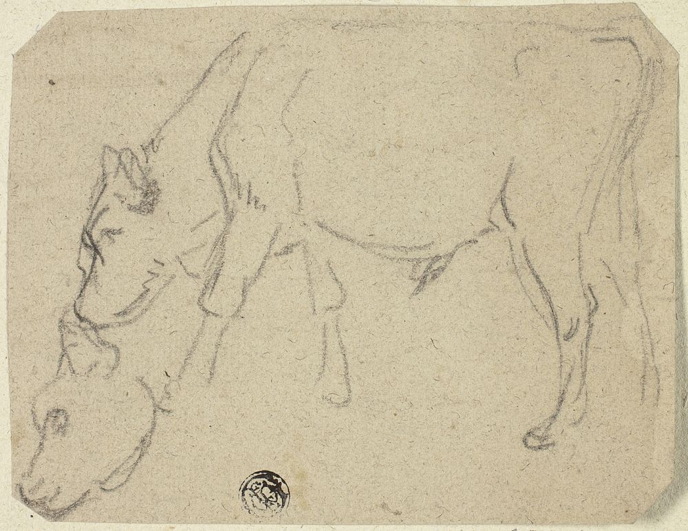 Sketches of Grazing Bull, Cow's Head (recto); Seated Cow in Profile (verso) by Unknown
