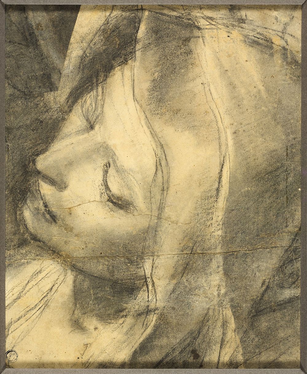 Head of the Swooning Virgin: Study for the Deposition (recot) Base of Column (verso) by Federico Barocci