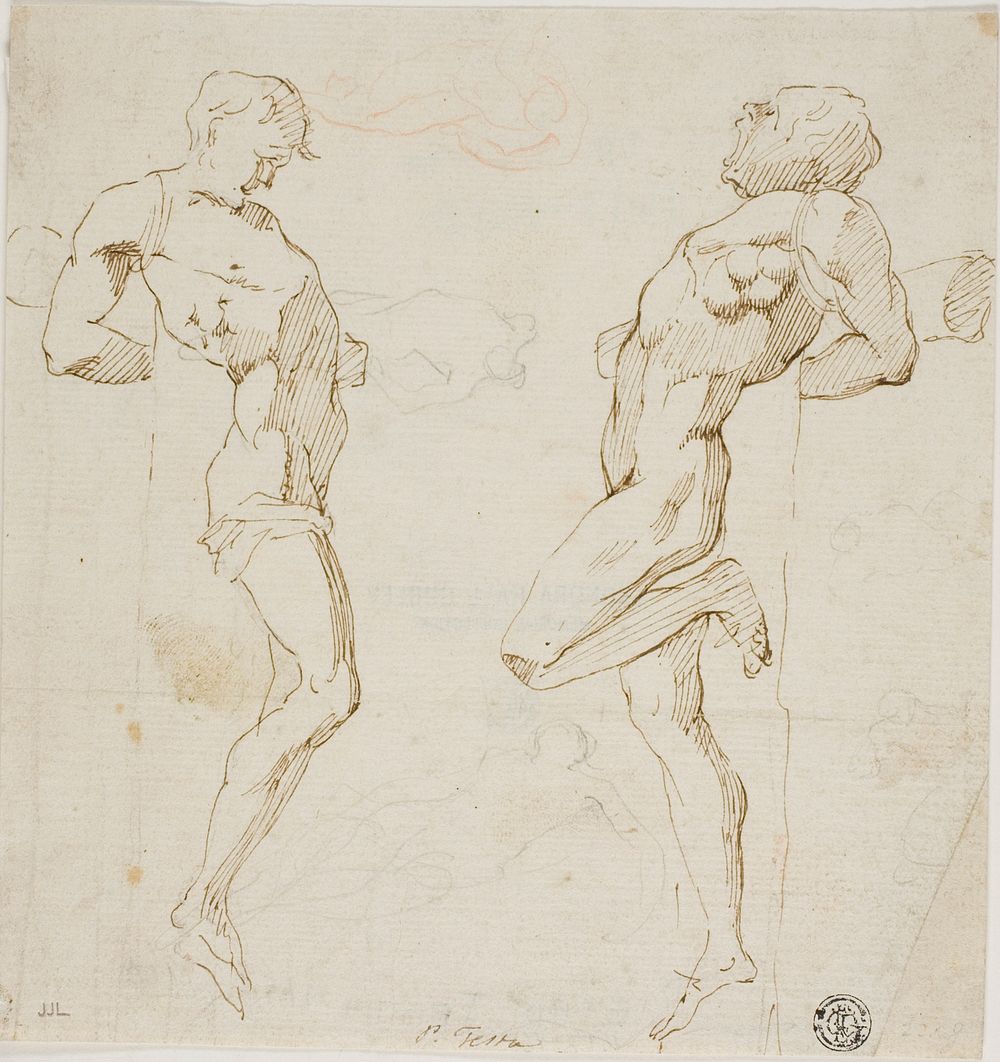 Studies for Thieves on the Cross (recto), Sketch of Figures (verso) by Pietro Testa