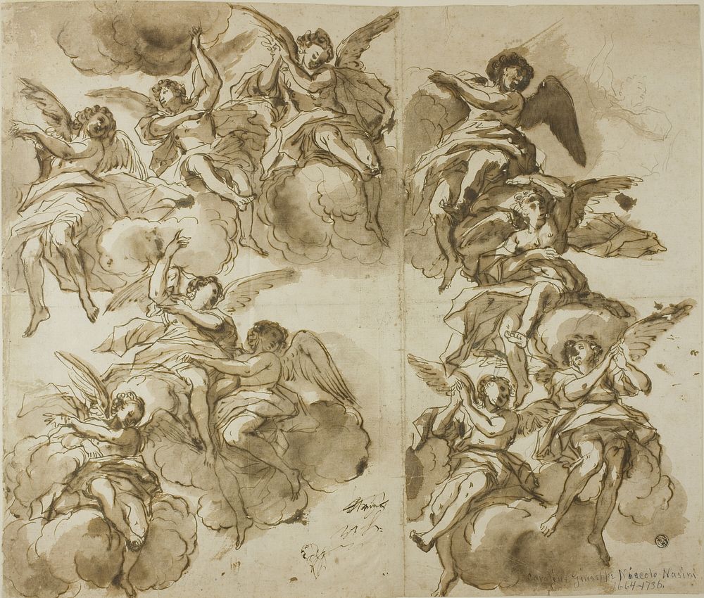 Ceiling Design: Angels (recto); Sketches of Angels (verso) by Giuseppe Nicola Nasini