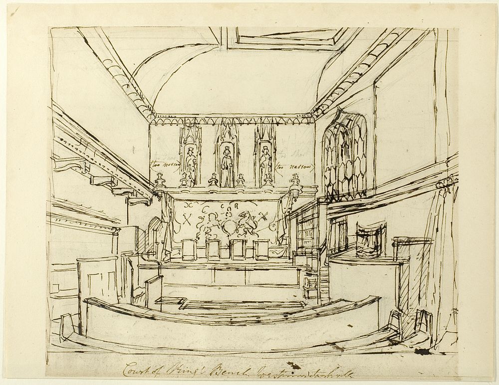 Study for Court of King's Bench, Westminster Hall, from Microcosm of London by Augustus Charles Pugin