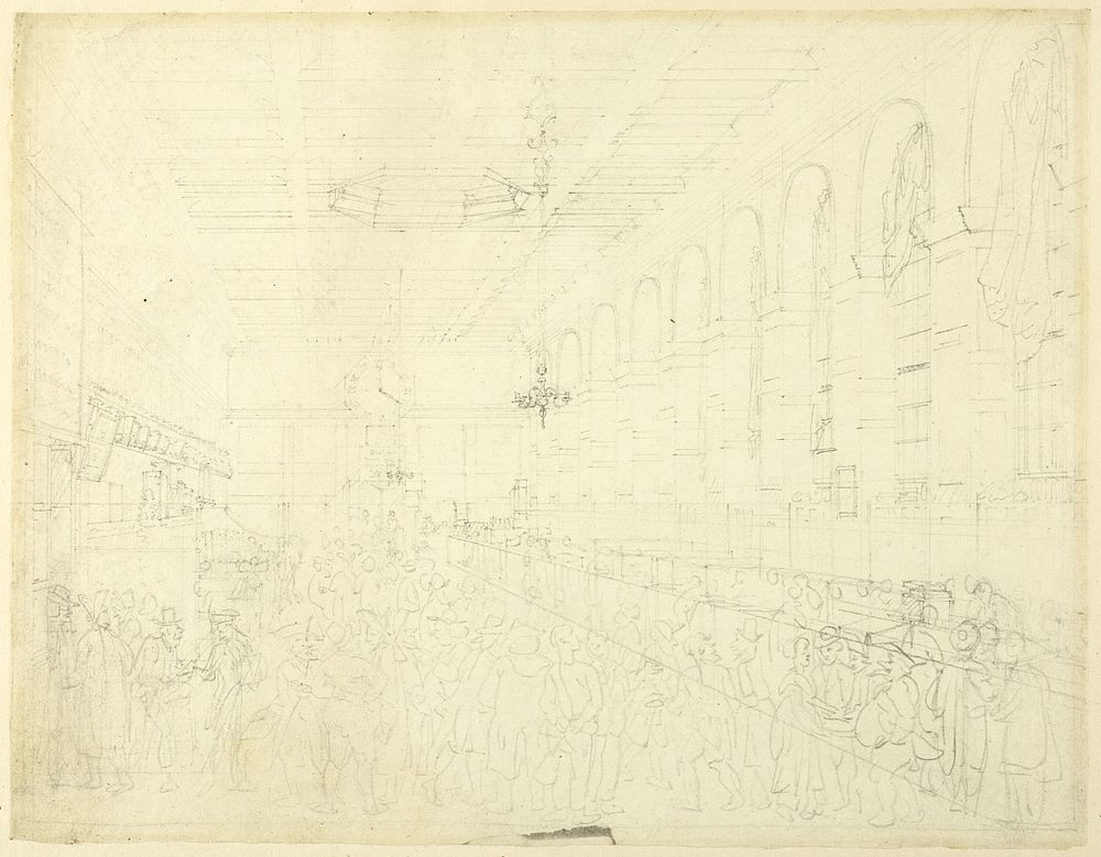 Study for The Long Room, Custom House, from Microcosm of London by Augustus Charles Pugin