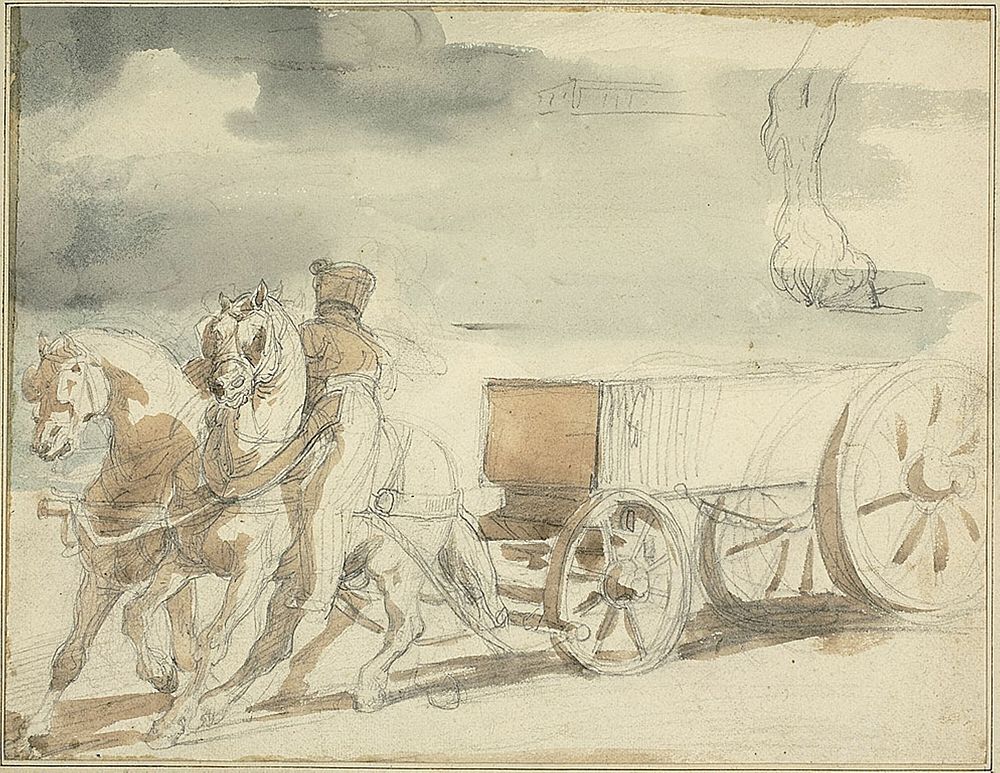 Munitions Cart Drawn by Two Horses by Jean Louis André Théodore Géricault