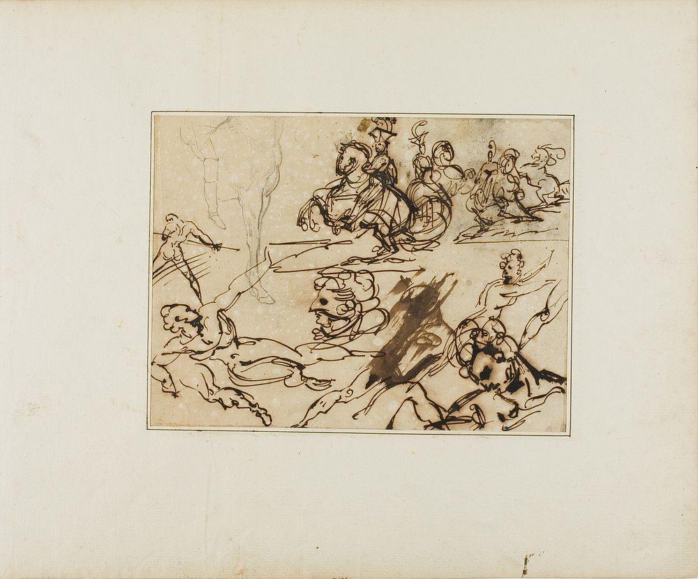 Sheet of Sketches: Lancers, Struggling Nudes, Other Subjects by Jean Louis André Théodore Géricault