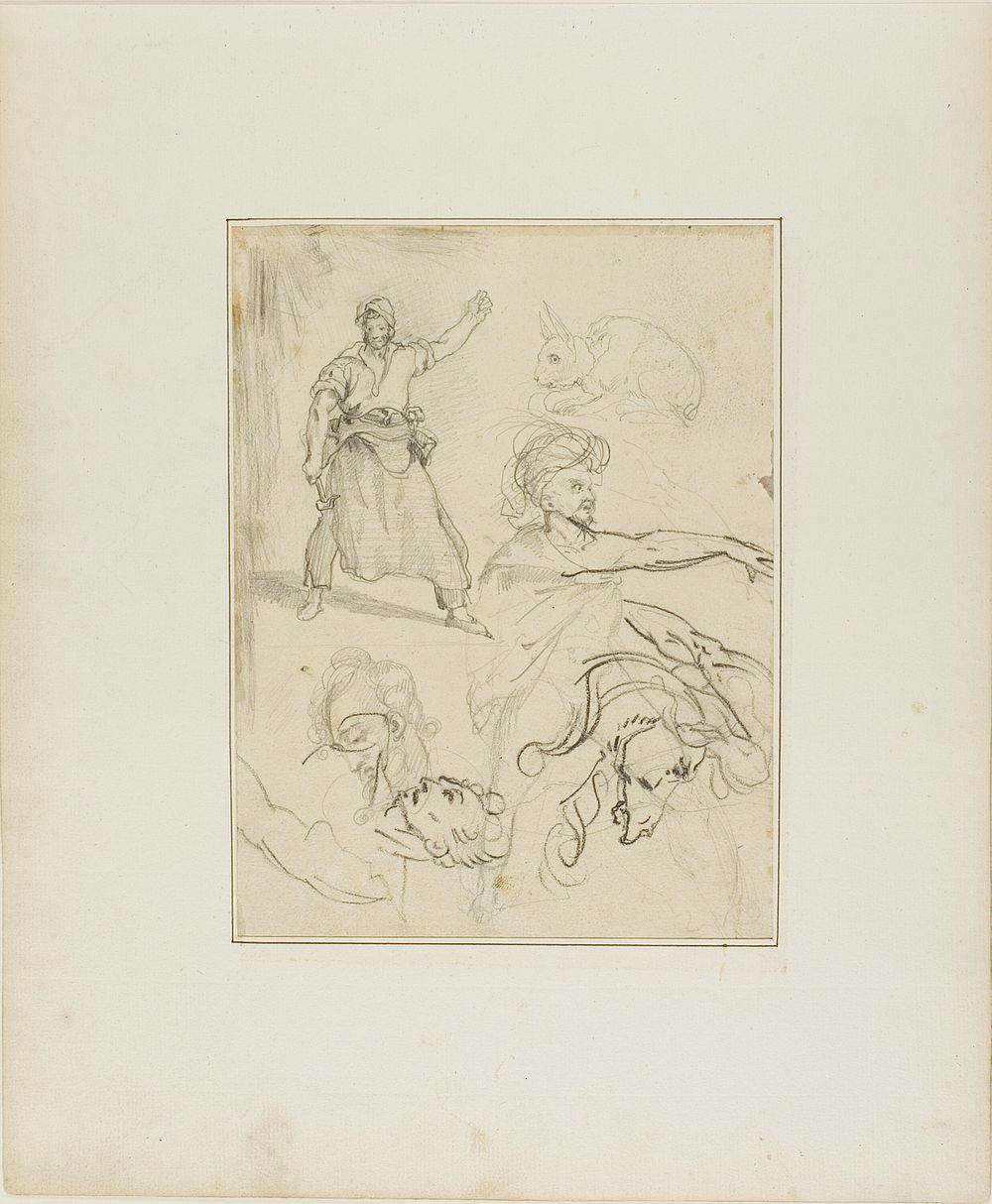 Studies of a Blacksmith and a Horse's Head with Sketches of Other Figures and a Rabbit by Jean Louis André Théodore Géricault