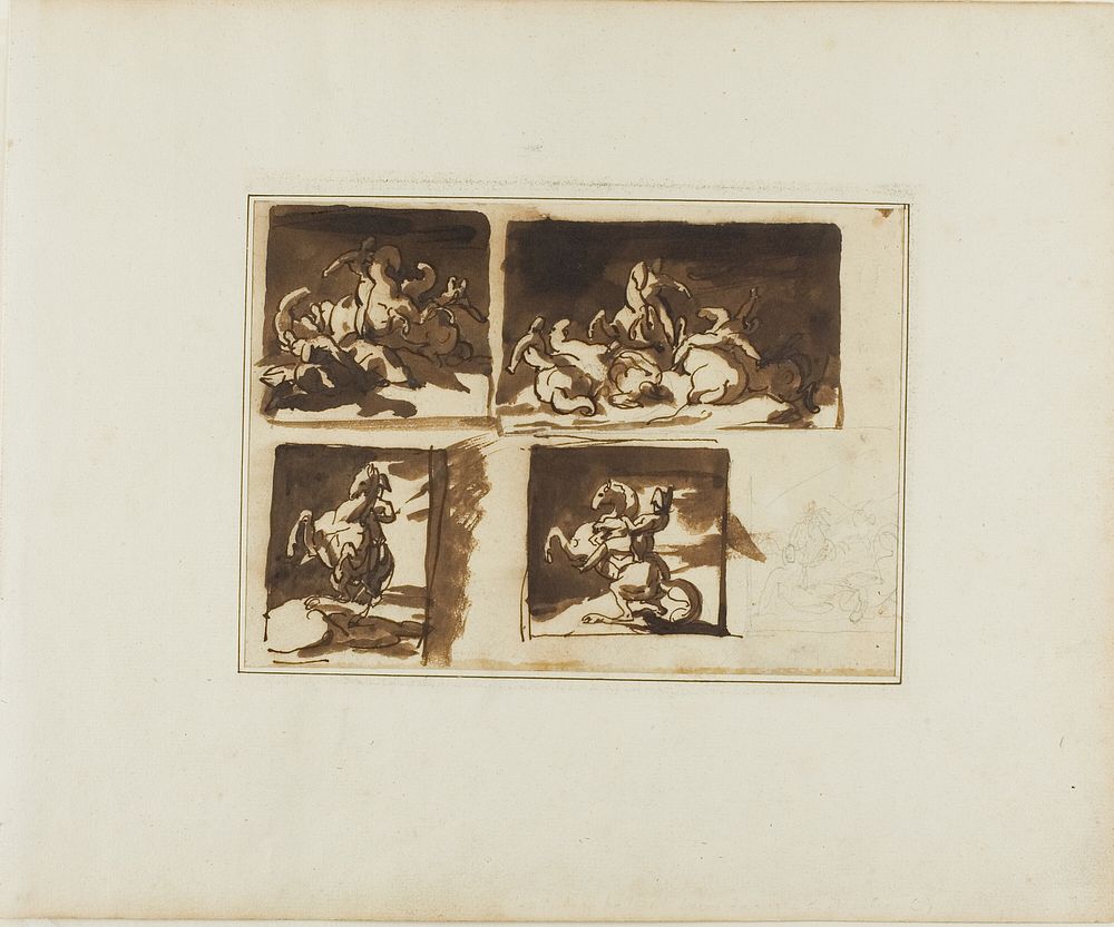 Sketches for a Cavalry Battle and a Mounted Officer by Jean Louis André Théodore Géricault