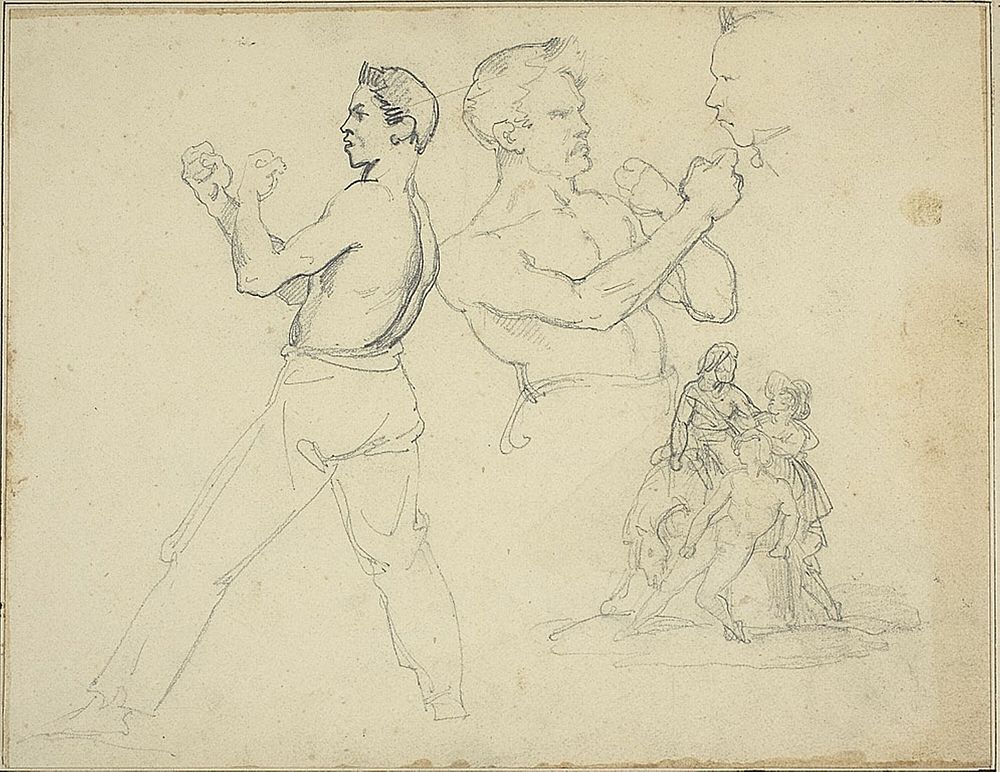 Studies of Boxers and Sketch of Horseman Attended by Two Figures by Jean Louis André Théodore Géricault