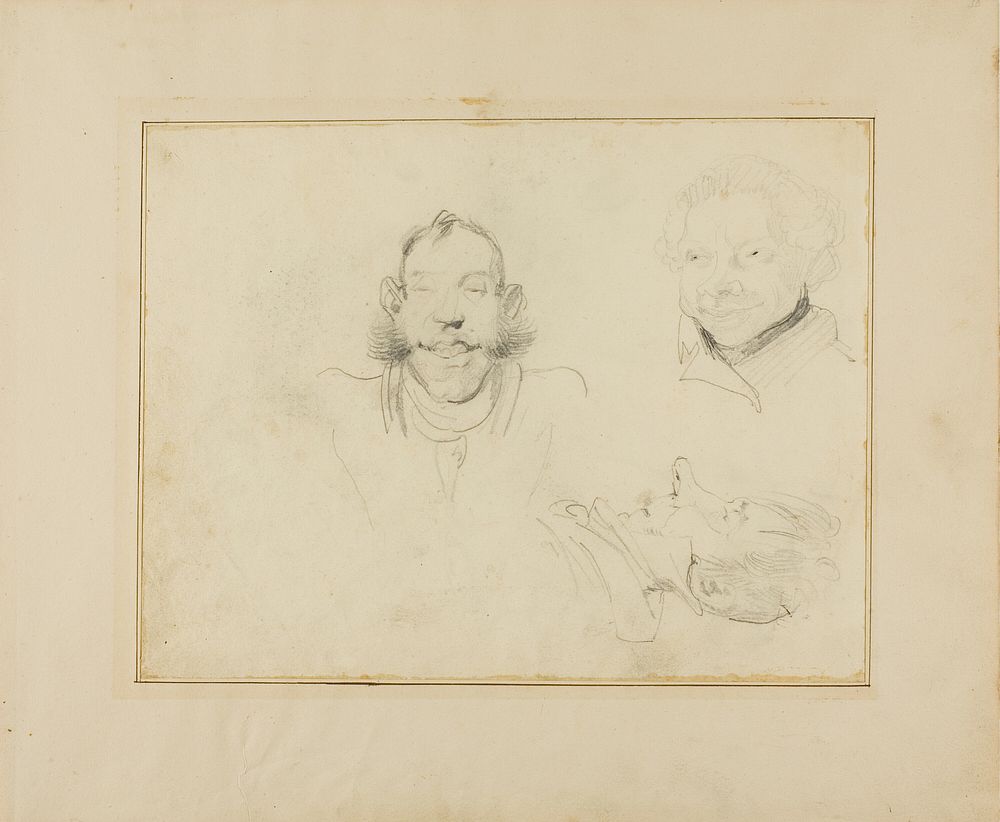 Three Caricatures of Heads by Jean Louis André Théodore Géricault