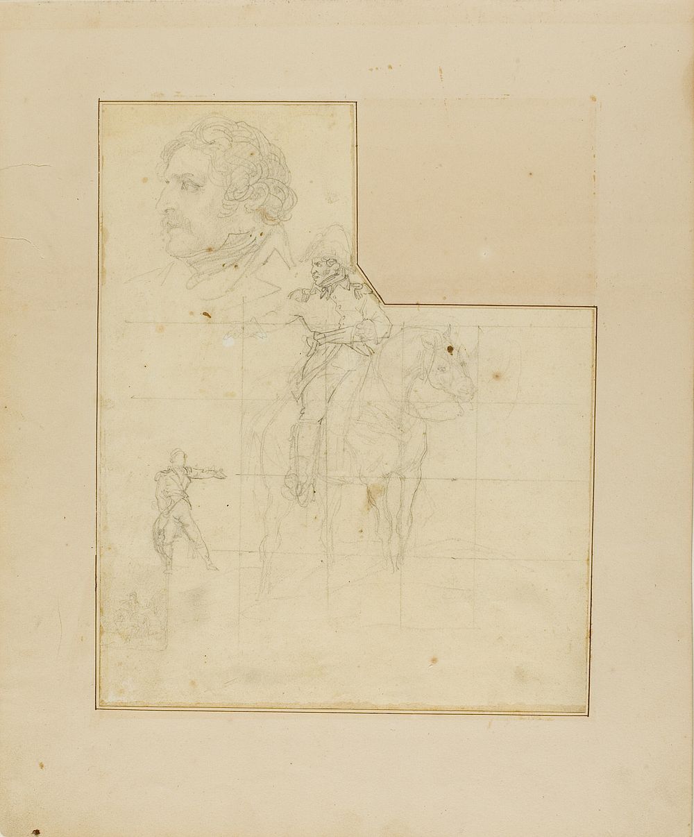 Mounted Officer and Other Sketches by Jean Louis André Théodore Géricault