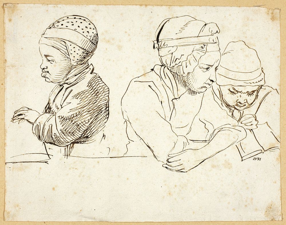 Three Children (recto); Sketches of Head, Eyes, Lips, and Flowers (verso) by Daniel Nikolaus Chodowiecki