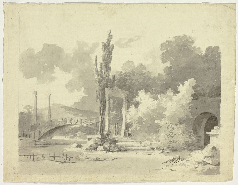 View of the Park at Versailles: Arched Bridge with Columned Approaches by Pierre Antoine Mongin