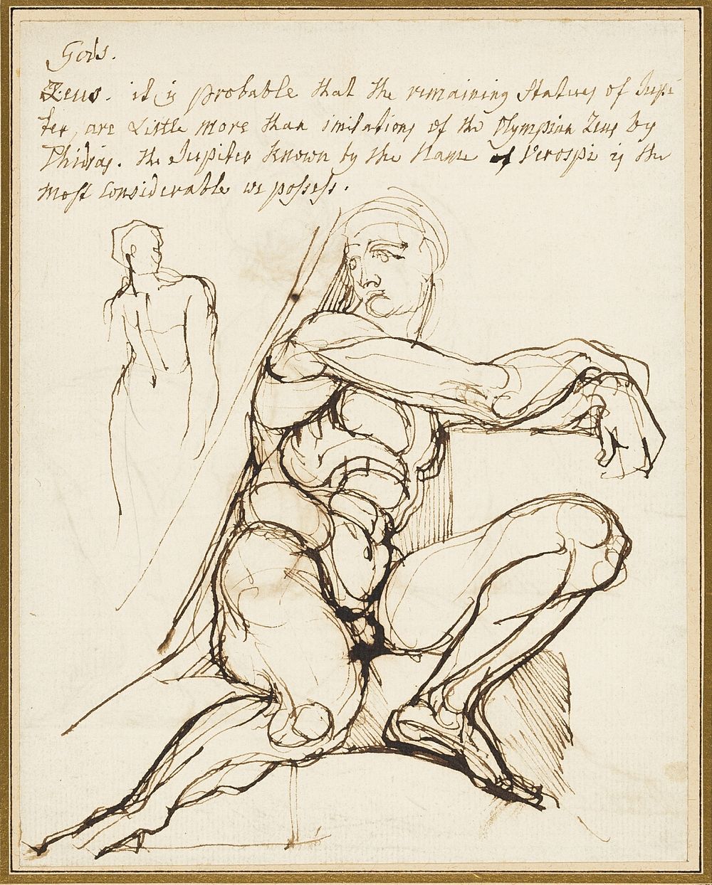 Study of Ignudo in Sistine Chapel, Rome (recto); Paraphrase of the Ignudo Seated to Upper Right of Prophet Jeremiah in…