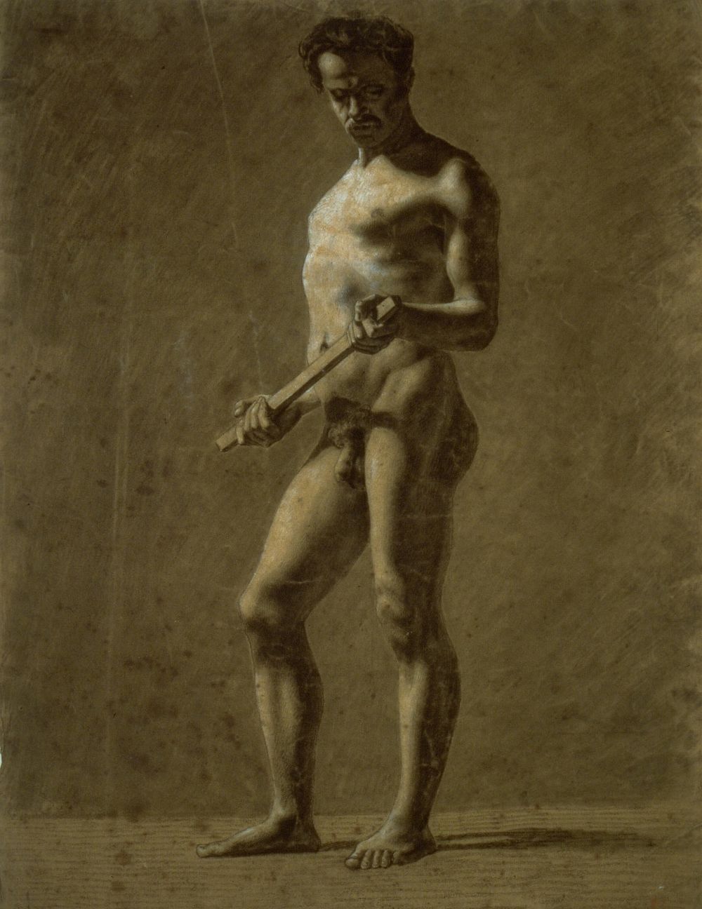 Standing Academic Male Nude (recto); Sketch of Upper Arm (verso) by Eugène Delacroix