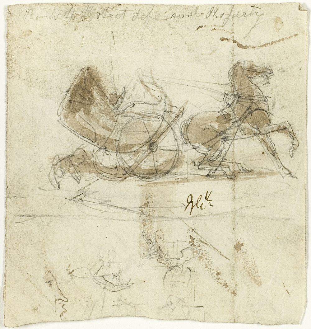 Caricature of Self (recto); Cab Thrown by a Horse, with Other Sketches (verso) by George Cruikshank