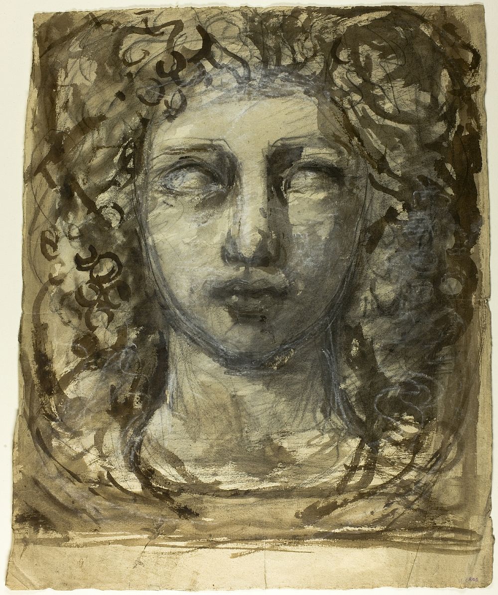 Study of Female Head (recto); Classical Male Head (verso) by Henri Cros
