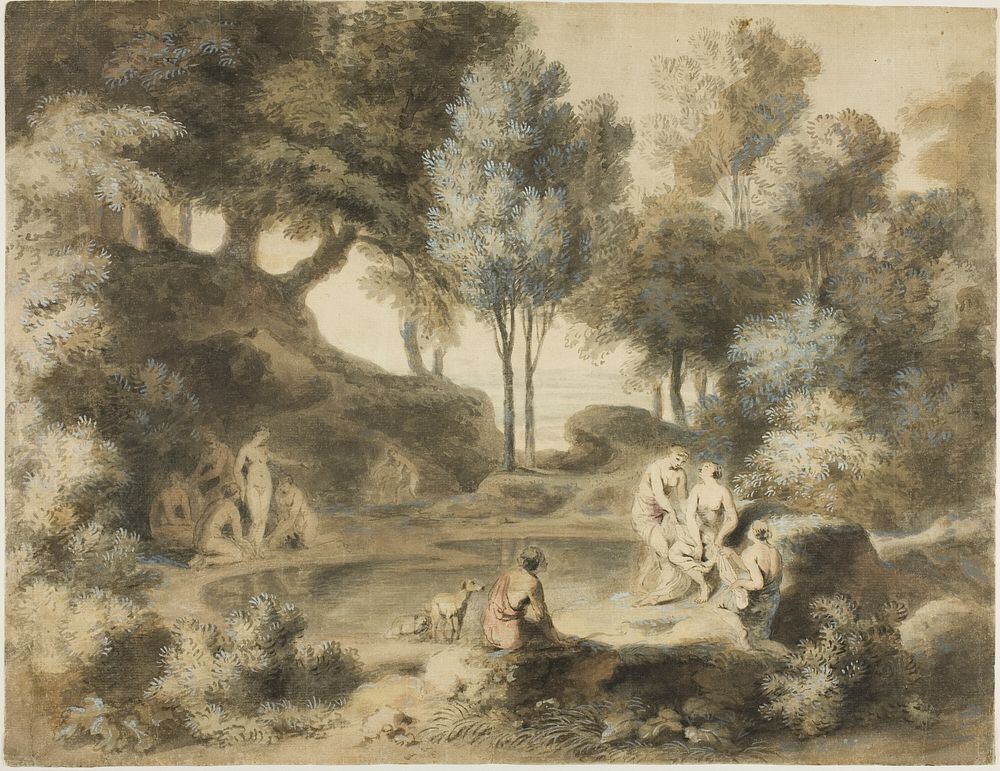 Women Bathing in Pond by John William Taverner