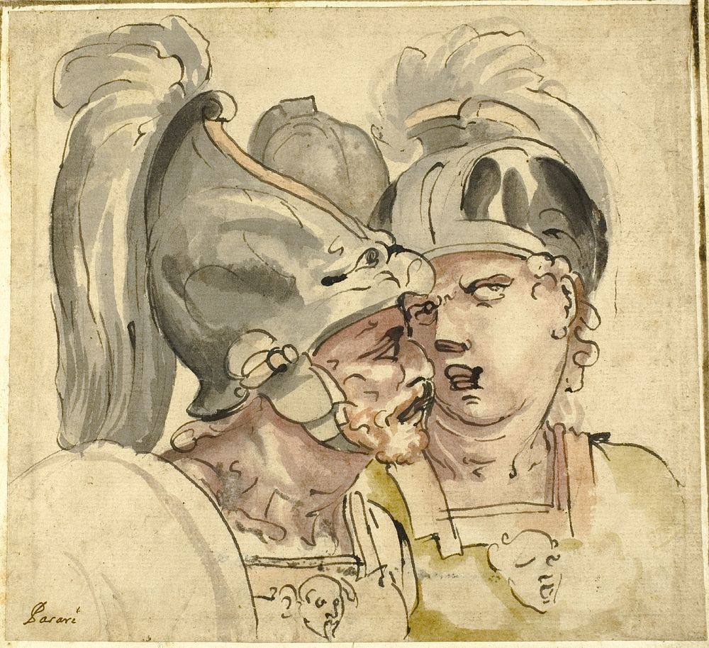 Two Helmeted Soldiers Conversing by Giuseppe Passeri