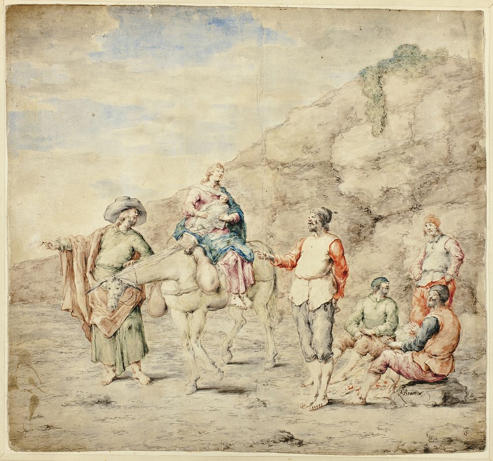 Holy Family Passing Four Men by Leonard Bramer