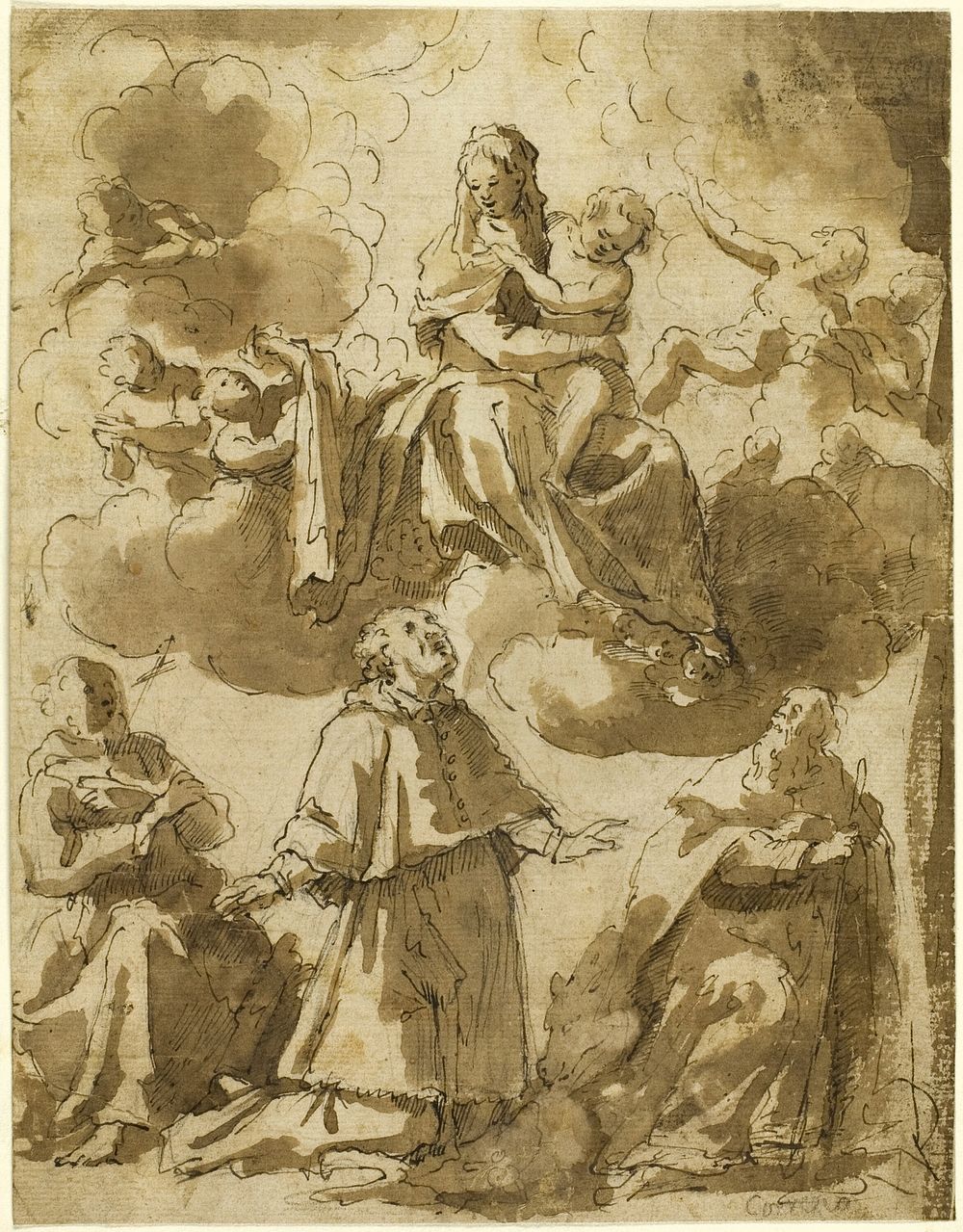 Madonna and Child in Glory, with Three Male Saints Below by Francesco Vanni