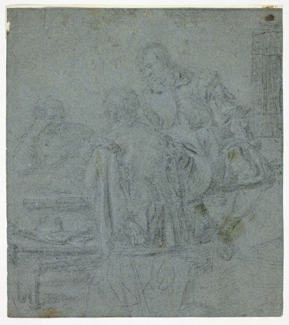 Three Men Seated at Table (recto); Woman Being Crowned by Female Attendant (verso) by Style of Bon Boullongne