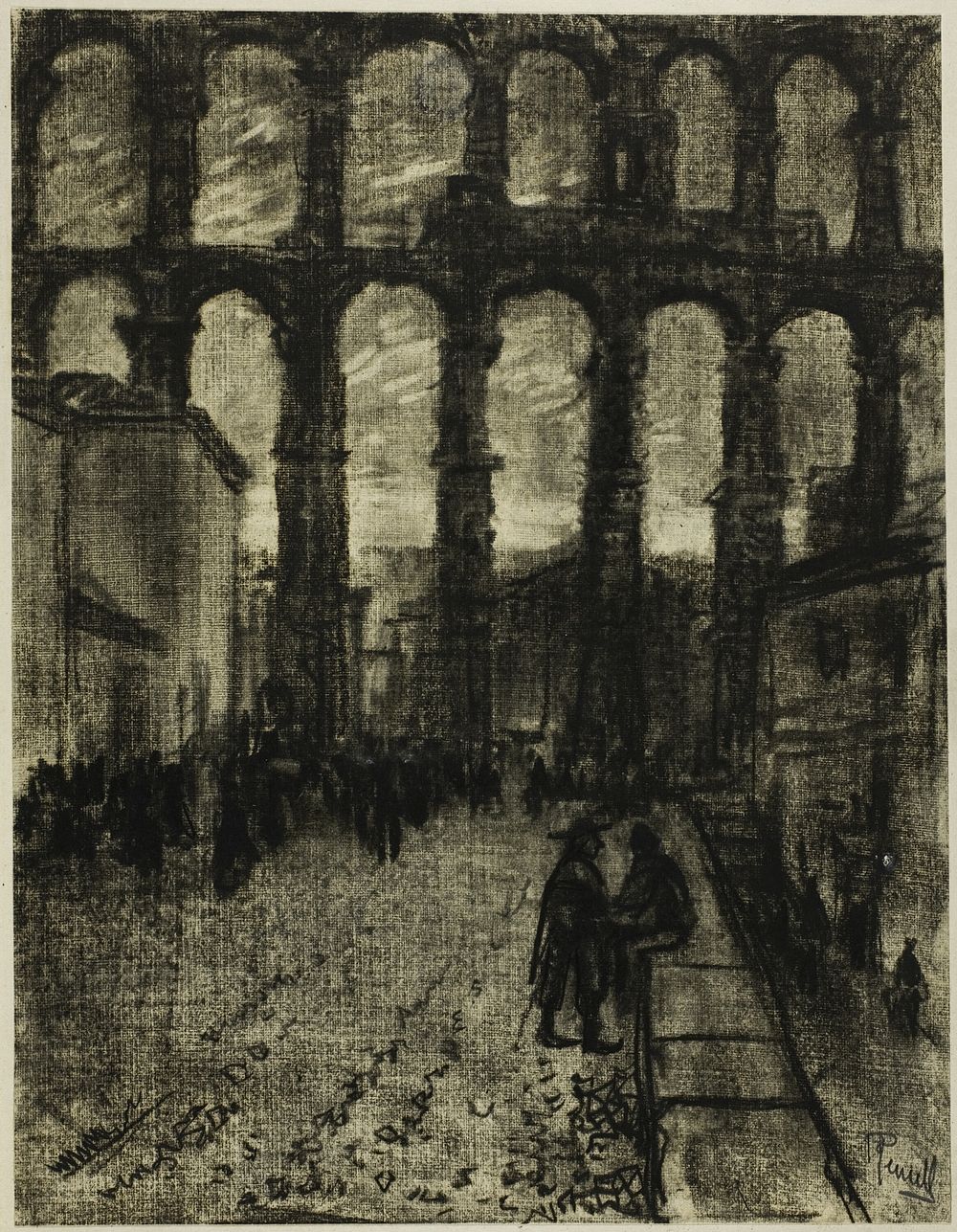 Segovia, The Aqueduct from Market by Joseph Pennell