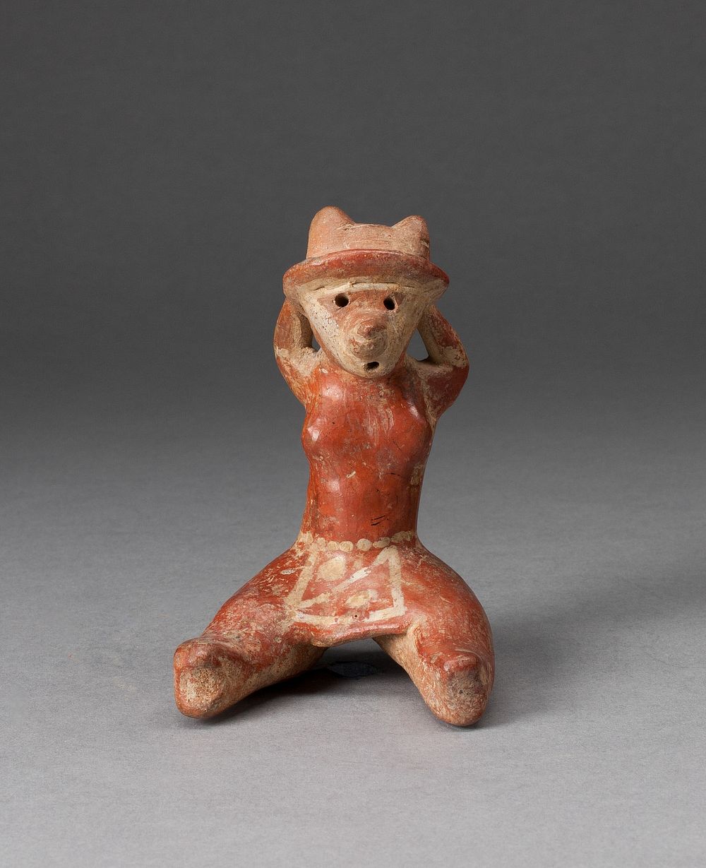 Miniature Seated Figurine with Arms Held Behind the Head by Nayarit