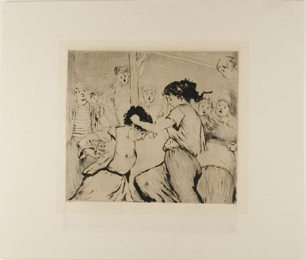 Plate from l'Assommoir (two women fighting, with onlookers) by Gaston La Touche
