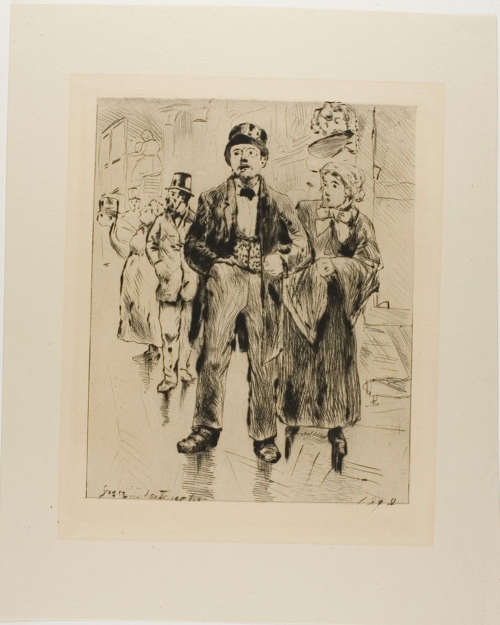 Plate from l'Assommoir (standing couple, with other figures in background) by Gaston La Touche