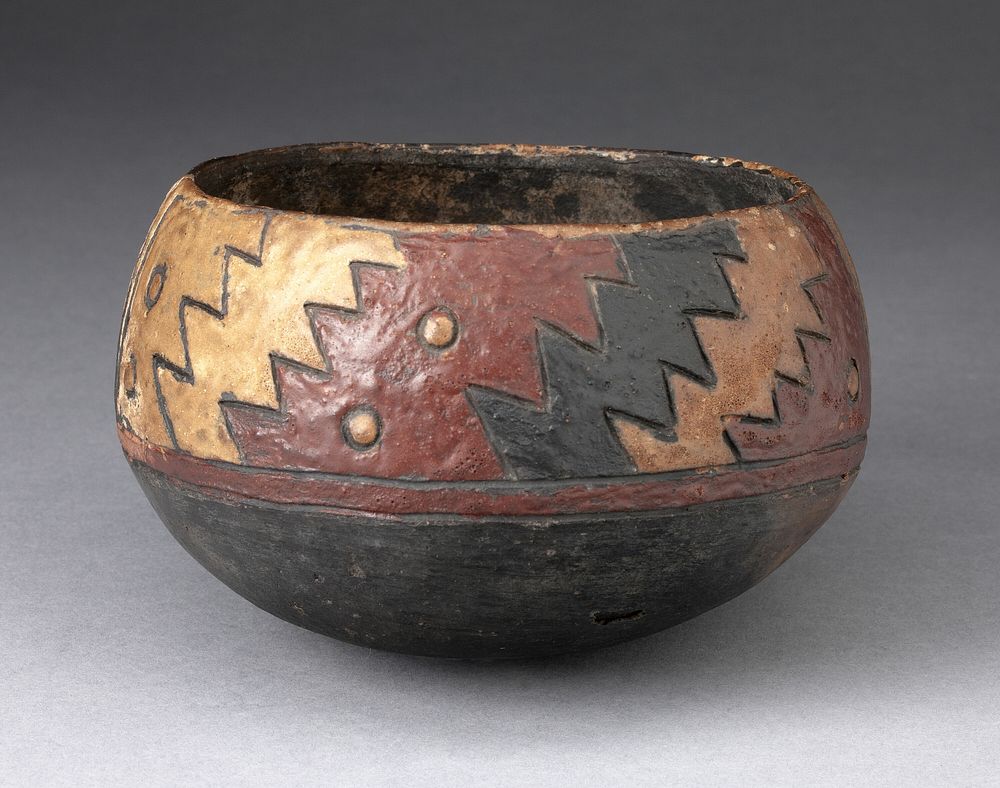 Bowl with Thickly-Painted Polychrome Zigzag Motif by Paracas
