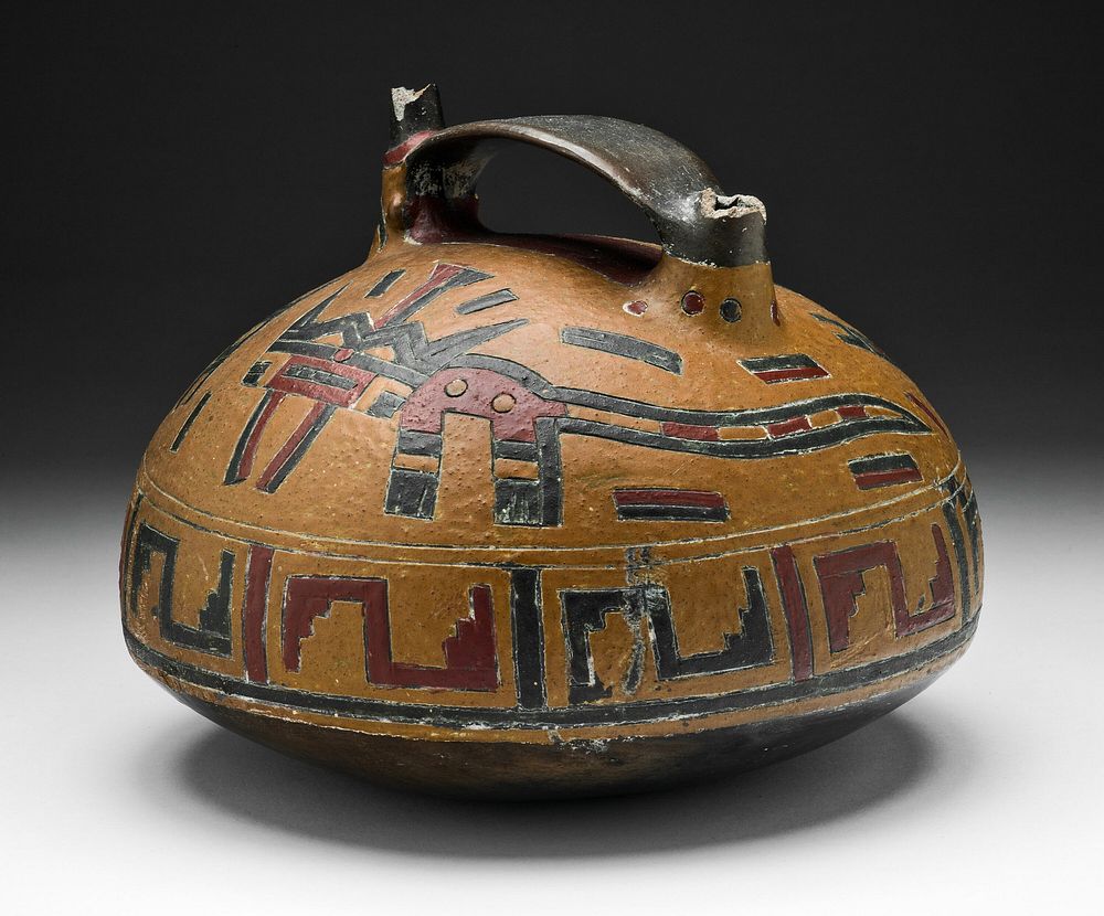 Vessel with Abstract Feline and Falcon-Head Spout by Paracas