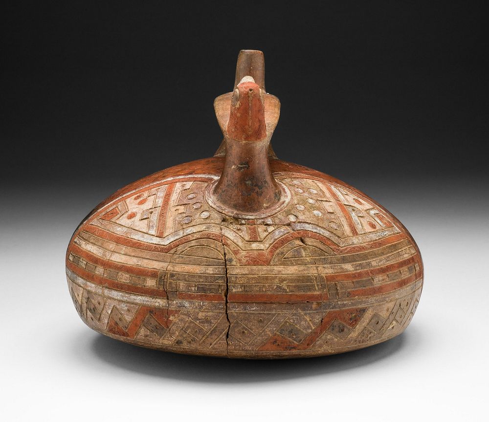 Vessel with Abstract Feline Mask and Bird-Head Spout by Paracas