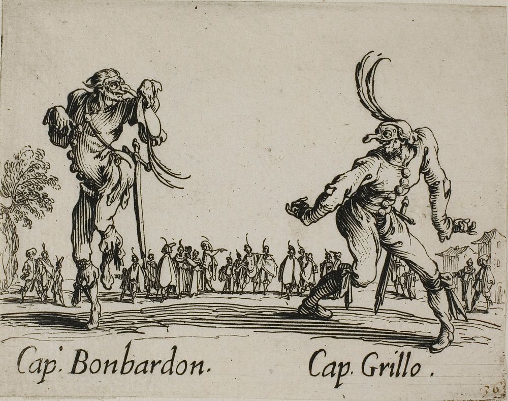 Capitano Bonbardon - Capitano Grillo, plate 13 from Balli di Sfessania by Jacques Callot