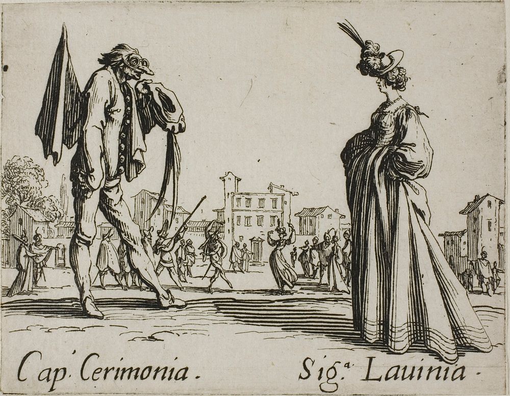 Capitano Cerimonia - Signora Lavinia, plate 3 from Balli di Sfessania by Jacques Callot