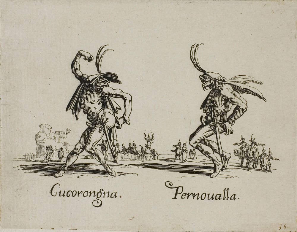 Cucorongna - Pernovalla, plate 2 from Balli di Sfessania by Jacques Callot