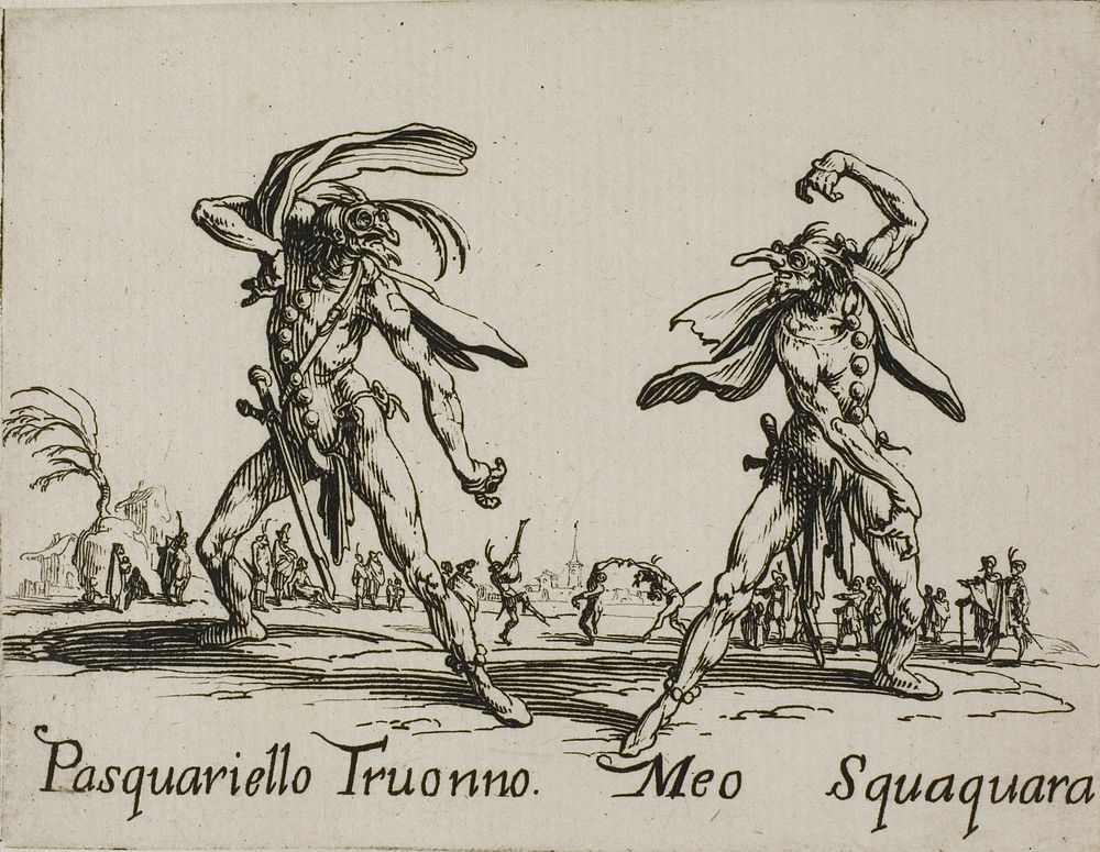 Pasquariello Truonno - Meo Squaquara, plate 20 from Balli di Sfessania by Jacques Callot