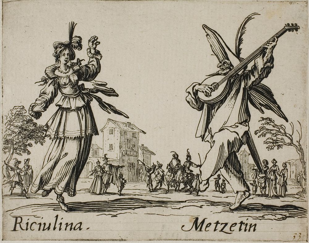 Riciulina - Metzetin, plate 8 from Balli di Sfessania by Jacques Callot