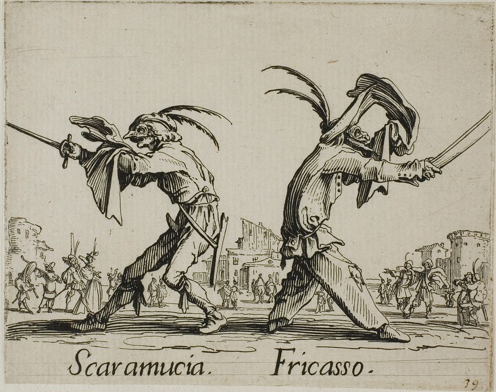 Scaramuccia - Fricasso, plate 11 from Balli di Sfessania by Jacques Callot