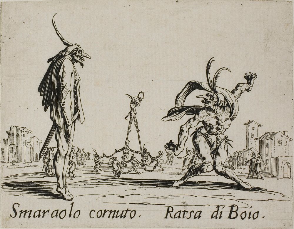 Smaraolo cornuto - Ratsa di Boio, plate 4 from Balli di Sfessania by Jacques Callot
