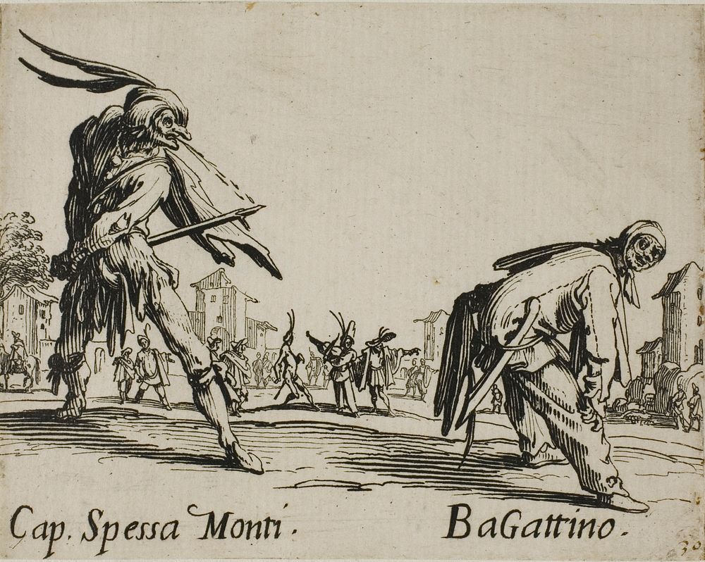 Capitan Spessa Monti - Begattino, plate 10 from Balli di Sfessania by Jacques Callot