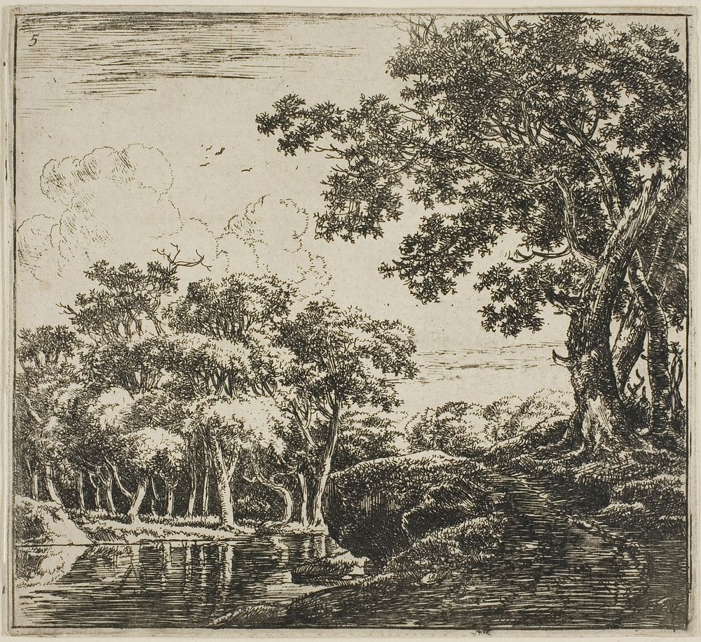 Three Large Trees on a Hill, plate five from Set of Landscapes by Herman Naijwincx