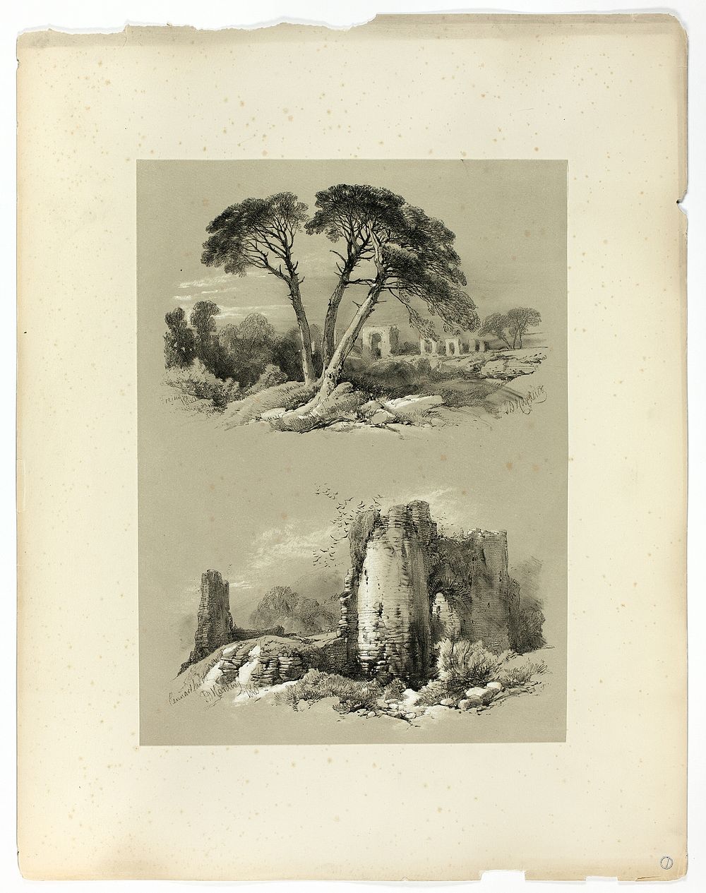 Frejus and Pennard Castle, from Picturesque Selections by James Duffield Harding