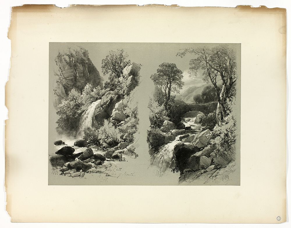 Lady Fall, Vale of Heath, and Fall on the Brent, from Picturesque Selections by James Duffield Harding